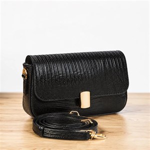 کیف دوشی/کراس‌بادی زنانه چرم طبیعی (طرح لیزارد - رنگ مشکی)