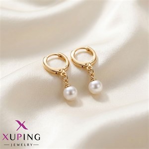 گوشواره حلقه‌ای با آویز مروارید ژوپینگ طلایی
