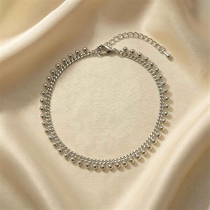 پابند زنجیری طرح کارتیه با آویز گوی نقره ای