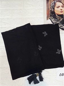 شال کرپ وارداتی طرح پروانه نگین مشکی کد 251