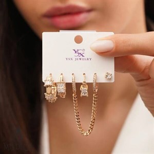 گوشواره نگین‌دار حلقه‌ای 6 عددی طلایی YSX