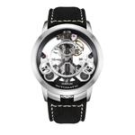 Huboler Men's Watch Skeleton Automatic Mechanical Stainless Steel Tourbillon Wrist Watches with Genuine Leather Strap (Model: 748)