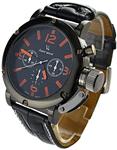 YouYouPifa Fashion Men's Business Quartz Black Band Watch Leather Strap Quartz Wrist Watch (Orange/Black Dial)