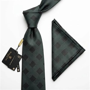 کراوات و پوشت دستدوز طرح تارتان حصیری برند Massimo Dutti