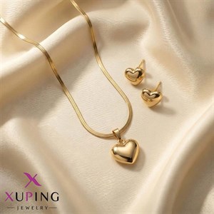 نیم ست گردنبند و گوشواره میخی ژوپینگ طرح قلب طلایی