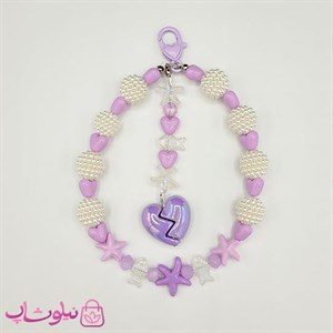 آویز کیف، گوشی، جاکلیدی دستساز برند N&SH مدل قلب و ستاره بنفش و توت سفید کد 190