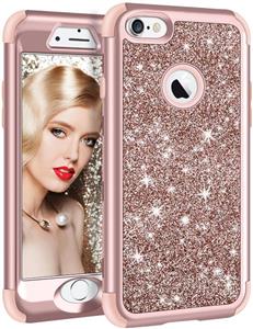 iPhone 6S Plus Case, Vofolen 6 Glitter Bling Shiny Heavy Duty Protection Full-body Protective Hard Shell Hybrid Rubber Bumper Armor Front Cover for Rose Gold 