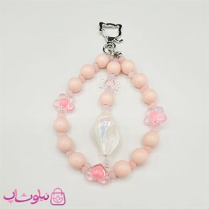 آویز کیف، گوشی، جاکلیدی دستساز برند N&SH رنگ صورتی با آویز صدف دریایی کد 190