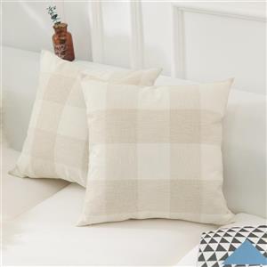 HOME BRILLIANT Retro Checkers Plaids Farmhouse Tartan Soft Cotton Linen Home Spring Summer Decoration Throw Pillow Covers Shams Cushion Cases Cover Sofa, 2 Pack, 18x18 inches(45x45cm), Beige White 