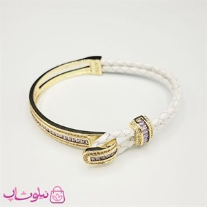 دستبند زنانه بولگاری مدل چرم استیل بنفش سفید طلایی کیفیت مستر کد 1600