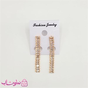 گوشواره زنانه مدل تنیسی طلایی با نگین باگتی سفید کد 190