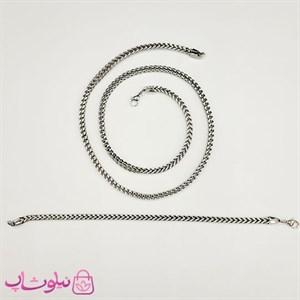 ست گردنبند و دستبند مردانه فرانکو (میرو) استیل نقره ای کد 950