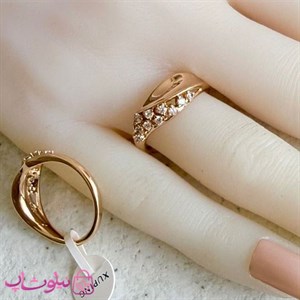 انگشتر زنانه ژوپینگ مدل طلایی نگین سفید کد 3291