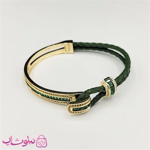 دستبند زنانه بولگاری مدل چرم استیل سبز طلایی کیفیت مستر کد 1600