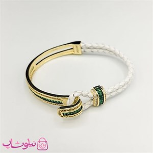 دستبند زنانه بولگاری مدل چرم استیل سبز سفید طلایی کیفیت مستر کد 1600