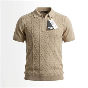 تیشرت نیم زیپ طرح مارپیچ لوزی برند Zara