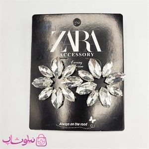 گوشواره زنانه زارا مدل گل کریستال سفید کد 180