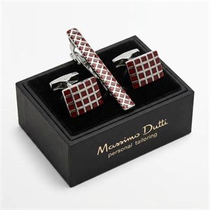 ست دکمه سردست و سنجاق کراوات طرح شطرنجی برند Massimo Dutti