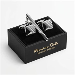 ست دکمه سردست و سنجاق کراوات طرح خطی مثلثی برند Massimo Dutti