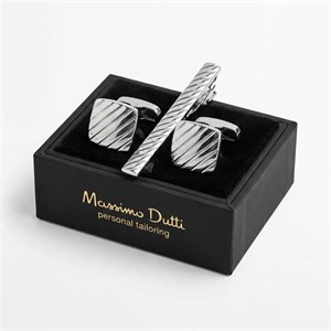 ست دکمه سردست و سنجاق کراوات طرح خطی برند Massimo Dutti