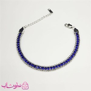 دستبند زنانه ترکیب کارتیه و تنیسی نگین آبی کد 580