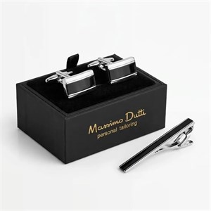 ست دکمه سردست و سنجاق کراوات طرح مستطیل برند Massimo Dutti