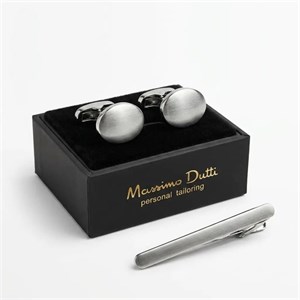 ست دکمه سردست و سنجاق کراوات طرح براشاف بیضی برند Massimo Dutti