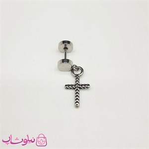 پیرسینگ گوش استیل مدل صلیب نقره ای رنگ استیل کد 119
