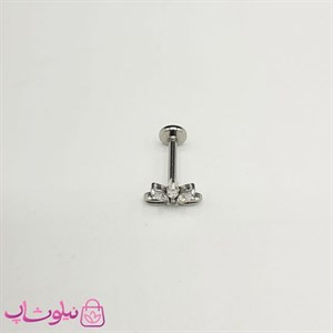 پیرسینگ گوش سه نگین با قفل تخت مدل تاج یا گل کد 199