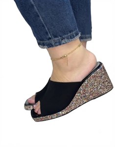 صندل لژدار زنانه سایز بزرگ مشکی با لژ اکلیلی چندرنگ