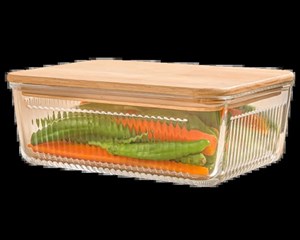 ظرف شیشه ای 1.1 لیتری شیاردار لیمون با درب چوبی