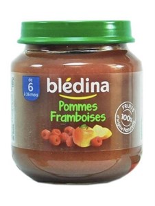 پوره میوه سیب و تمشک 125گرمی بلدین Bledine باکس ۱۲ تایی