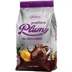 شکلات پرالینز وبرو با کرم شکلاتی و آلو Vobro Pralines Plum In Chocolate بسته 1 کیلویی