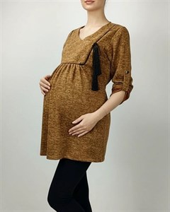 شومیز بارداری و شیردهی جلو بسته منگوله‌دار آستین بلند پارچه آنغوره زنانه کد کمر بند دار کد 1413