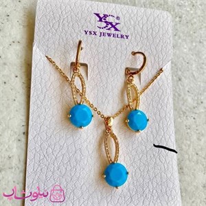 نیم ست زنانه وای اس ایکس مدل آبی طلایی نگین‌دار کد 550