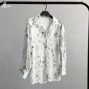 شومیز شیشه ای سفید گل‌دار زنانه کد 132