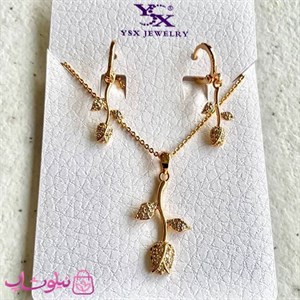 نیم ست زنانه ysx مدل گلهای واژگون طلایی رنگ کد 7991