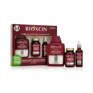 پک مراقبت از مو ضد ریزش بیوکسین (Bioxcin) مدل Forte شامل شامپو، سرم و مکمل Keratin Complex
