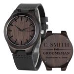 Custom Engraved Wooden Watches for Men Personalized Groomsmen Gifts Ideas Anniversary Gifts for Men Leather Strap Double-Sided Engraved