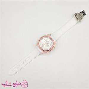ساعت امگا سواچ moonswatch با بند رابر زنانه رنگ صورتی سفید کیفیت مستر کد 3750