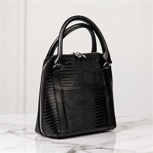 کیف دستی زنانه چرم طبیعی دلناز چرم (طرح لیزارد - رنگ مشکی)