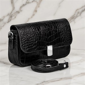 کیف دوشی/کراس‌بادی زنانه چرم طبیعی دلناز چرم (طرح کروکو - رنگ مشکی)
