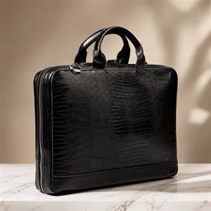 کیف اداری چرم طبیعی مدل دلناز چرم (طرح لیزارد - رنگ مشکی)