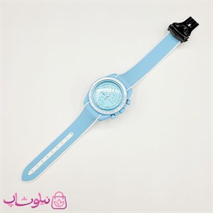 ساعت امگا سواچ moonswatch با بند رابر زنانه مردانه رنگ آبی سفید کیفیت مستر کد 3750