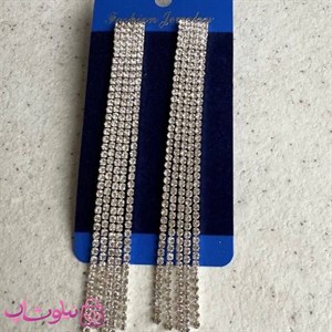 گوشواره زنانه مدل مجلسی نگین‌دار آب نقره آویز بلند کد 3391 