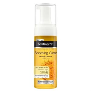 فوم پاک‌کننده و شوینده آرام‌بخش صورت نوتروژینا Soothing Clear حاوی عصاره زردچوبه، مناسب پوست‌های مستعد جوش