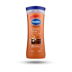 لوسیون بدن مرطوب‌کننده و درخشان‌کننده وازلین مدل Vaseline Intensive Care Cocoa Glow حاوی کره کاکائو و شی‌باتر - حجم 400 میلی‌لیتر