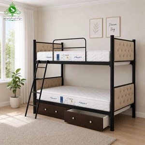 تخت خواب دو طبقه فلزی مدل لمسه با کشو بدون تشک مبلمان آپادانا مدل 602003
