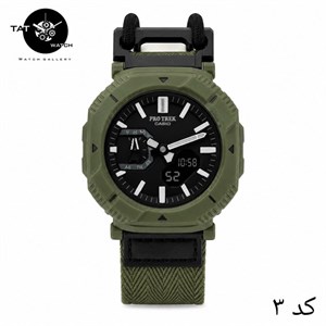 ساعت مردانه کاسیو پروترک PRJB001 با جعبه بند برزنتی کشی موتور ژاپن فول آپشن ساعت مچی کوهنوردی کمپینگ Casio Protrek