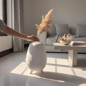 گلدان دکوری مدرن با طرح پتینه سفید کرم کد901
